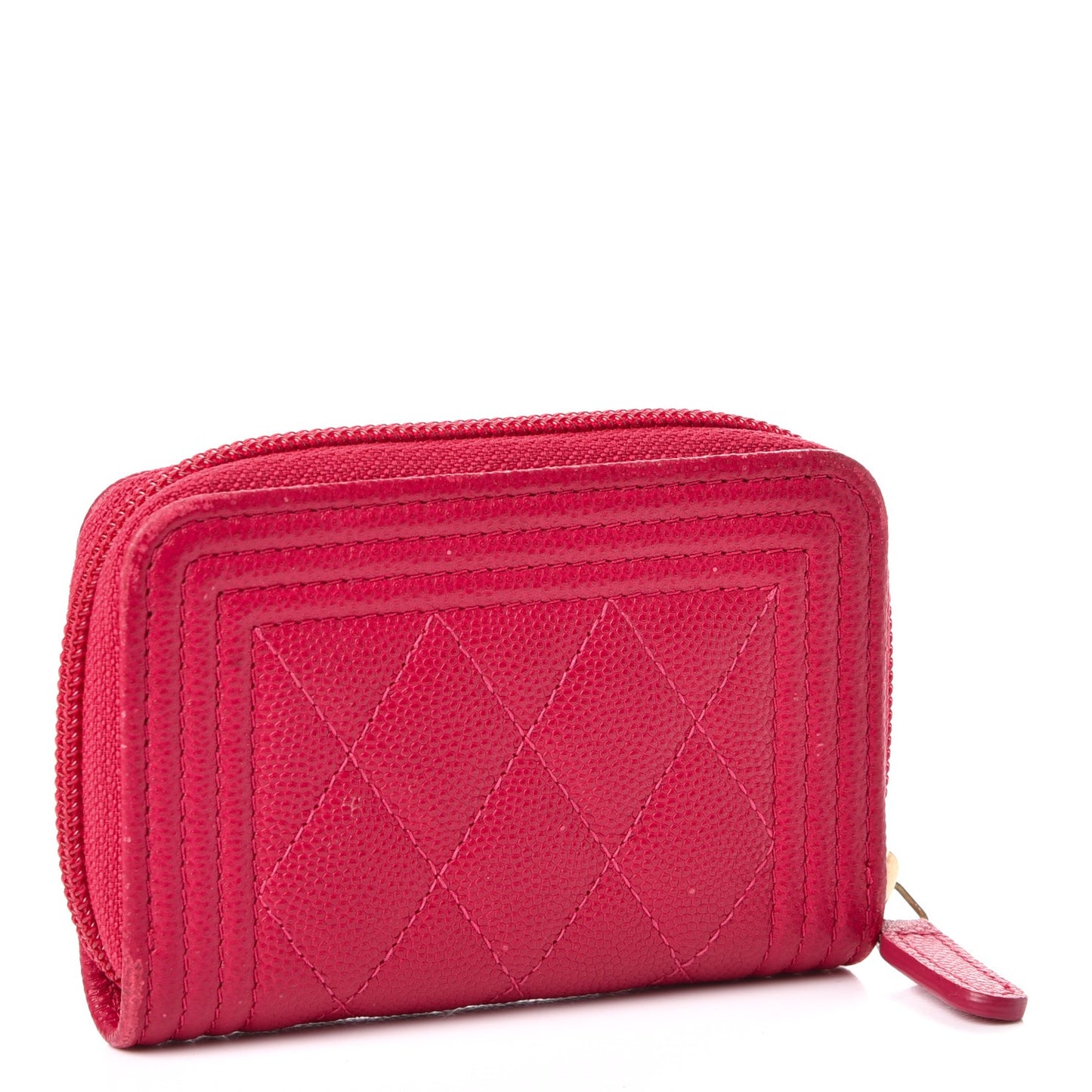 Caviar Quilted Boy Zip Around Coin Purse Wallet Fuchsia