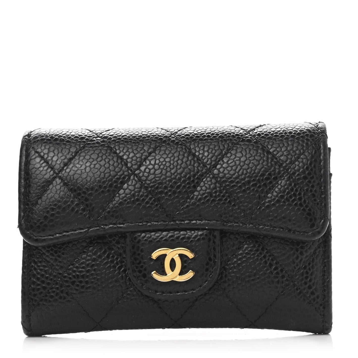 Caviar Quilted Flap Card Holder Black