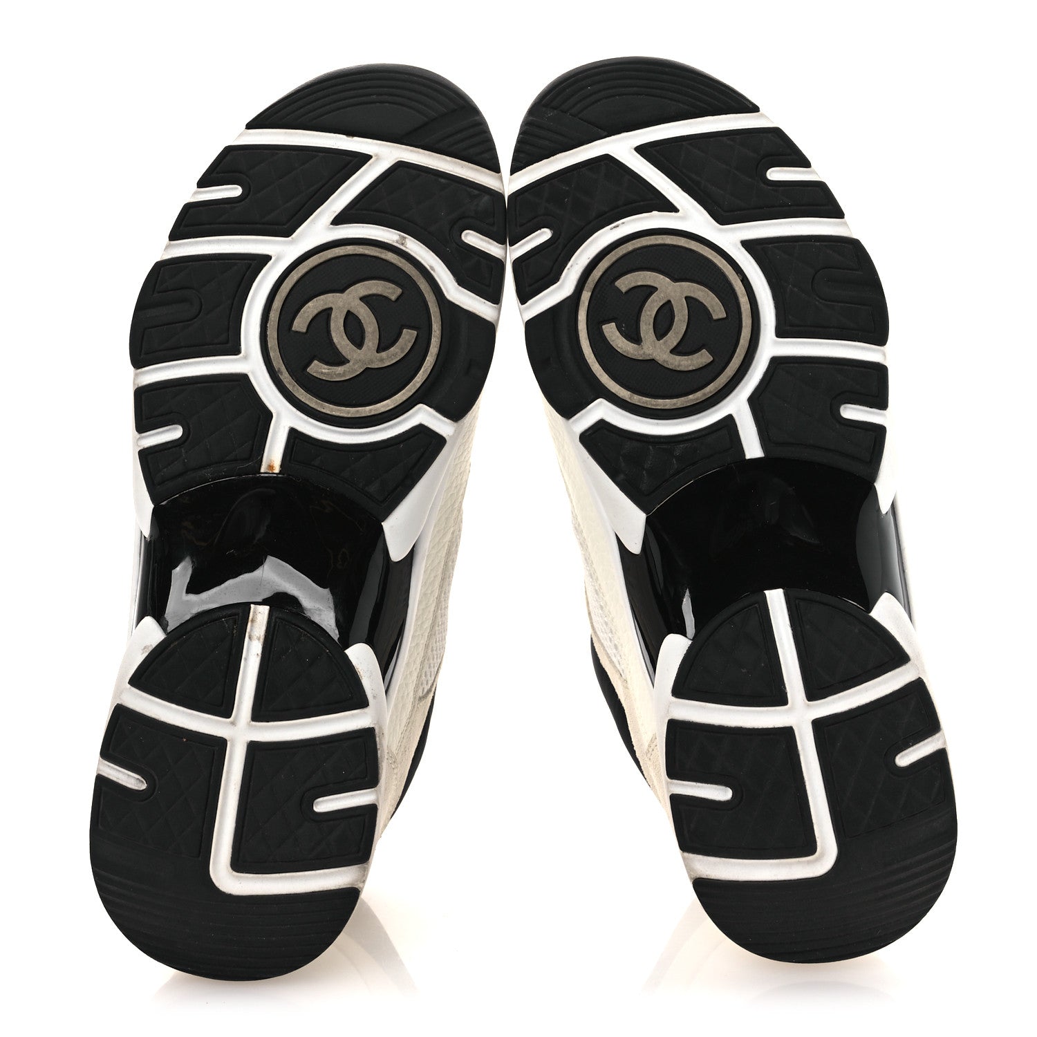 Chanel Mesh Suede Calfskin Grained Calfskin Womens CC Sneakers 37 White Black 7 of 13