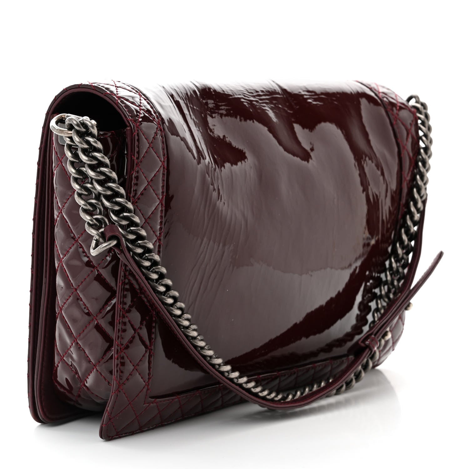 Chanel Patent Large Boy Reverso Flap Burgundy 3 of 14