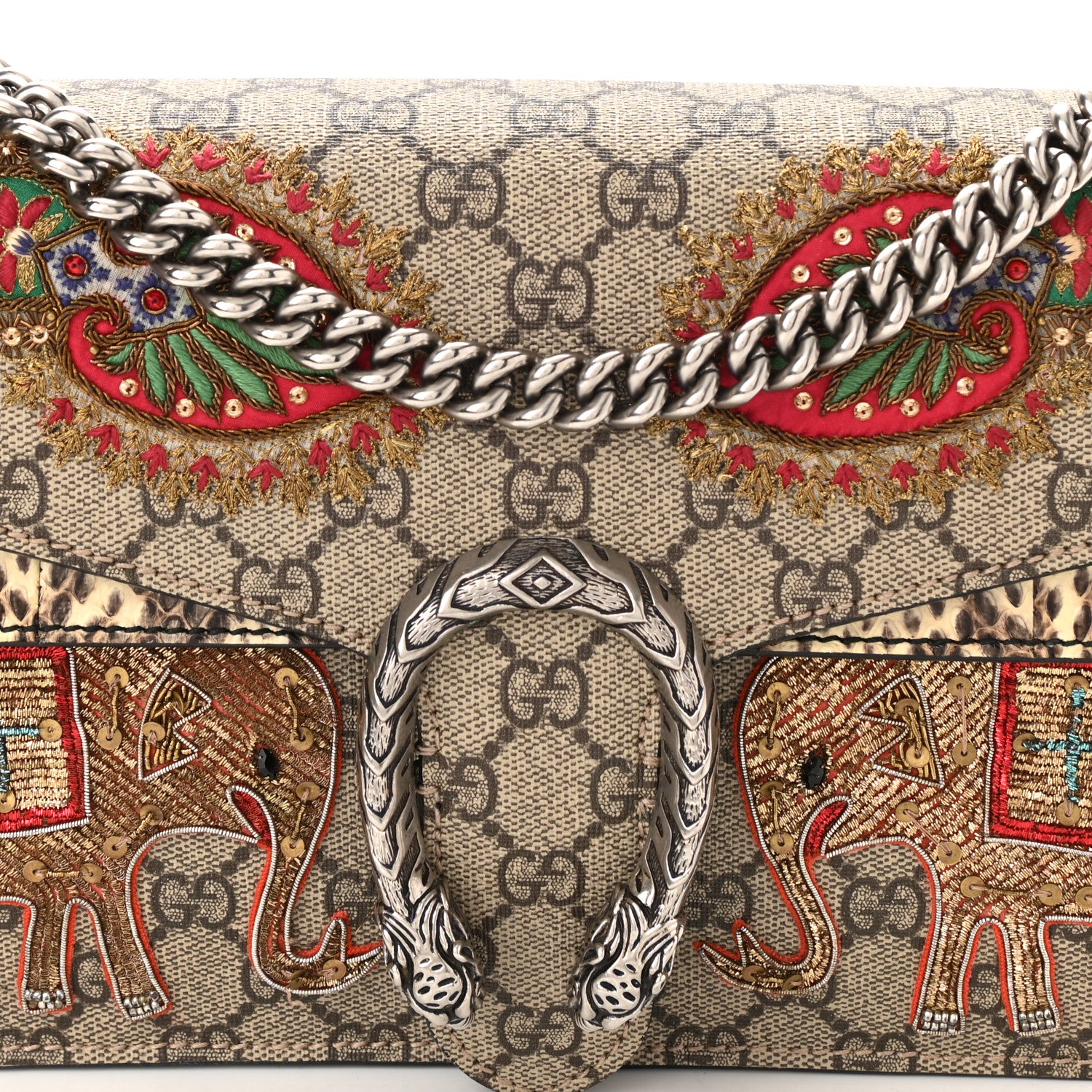 Gucci GG Supreme Monogram Elaphe Elephant Embroidered Small Dionysus Shoulder Bag 7 of 15