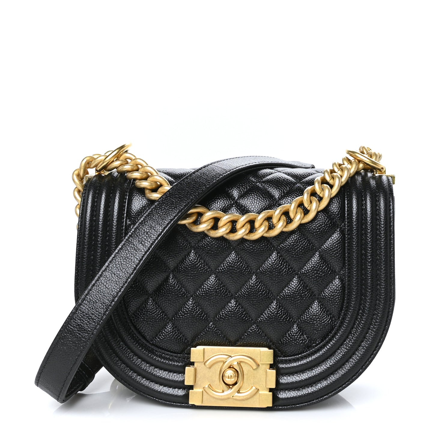 Caviar Quilted Small Boy Messenger Bag Black