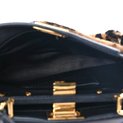 Fendi Shearling Nappa Macro FF 1974 Mini Peekaboo Iconic Satchel Tobacco Black 6 of 7