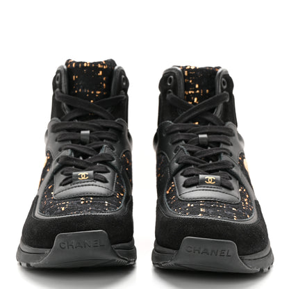 Chanel Velour Tweed CC High Top Sneakers 35 Black Gold 2 of 13