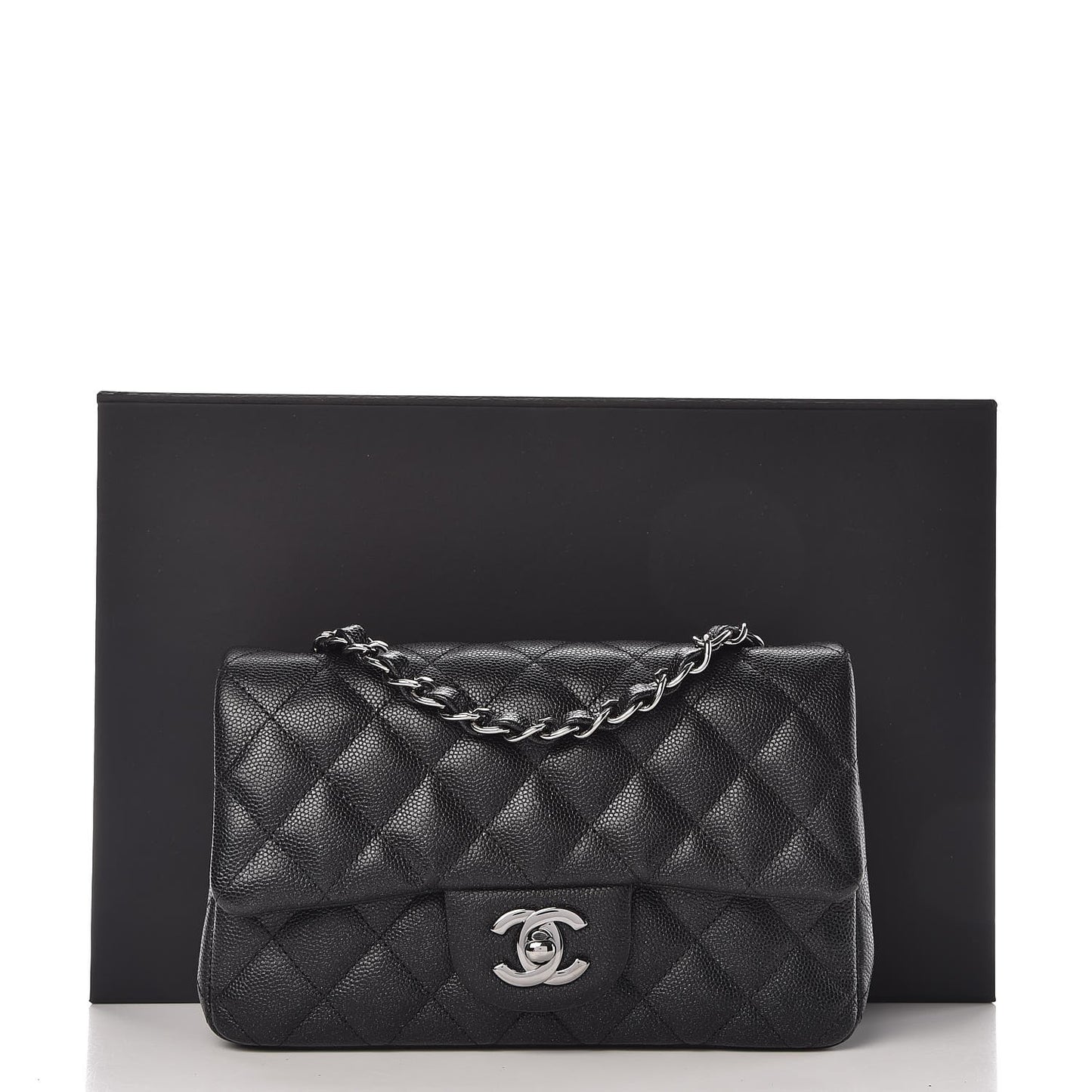 Iridescent Caviar Quilted Mini Rectangular Flap Black