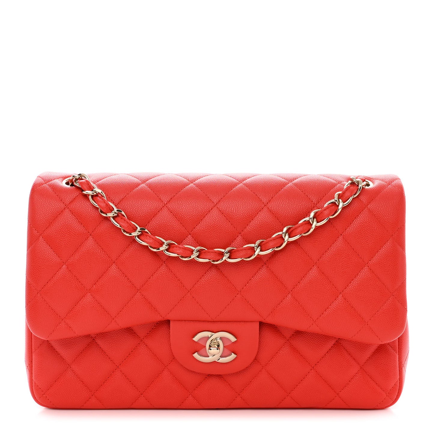 Caviar Quilted Jumbo Double Flap Red