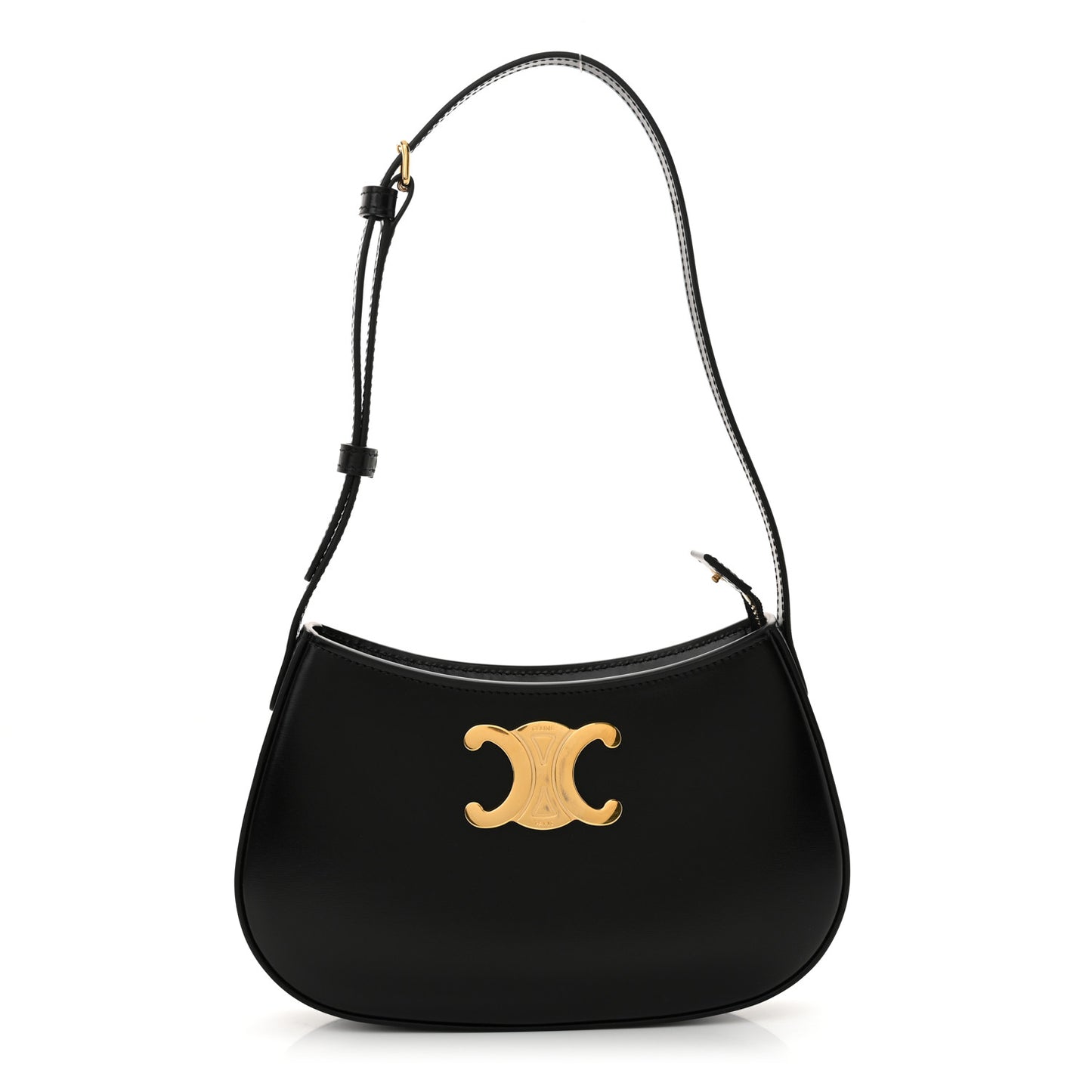 Shiny Calfskin Medium Tilly Triomphe Shoulder Bag Black