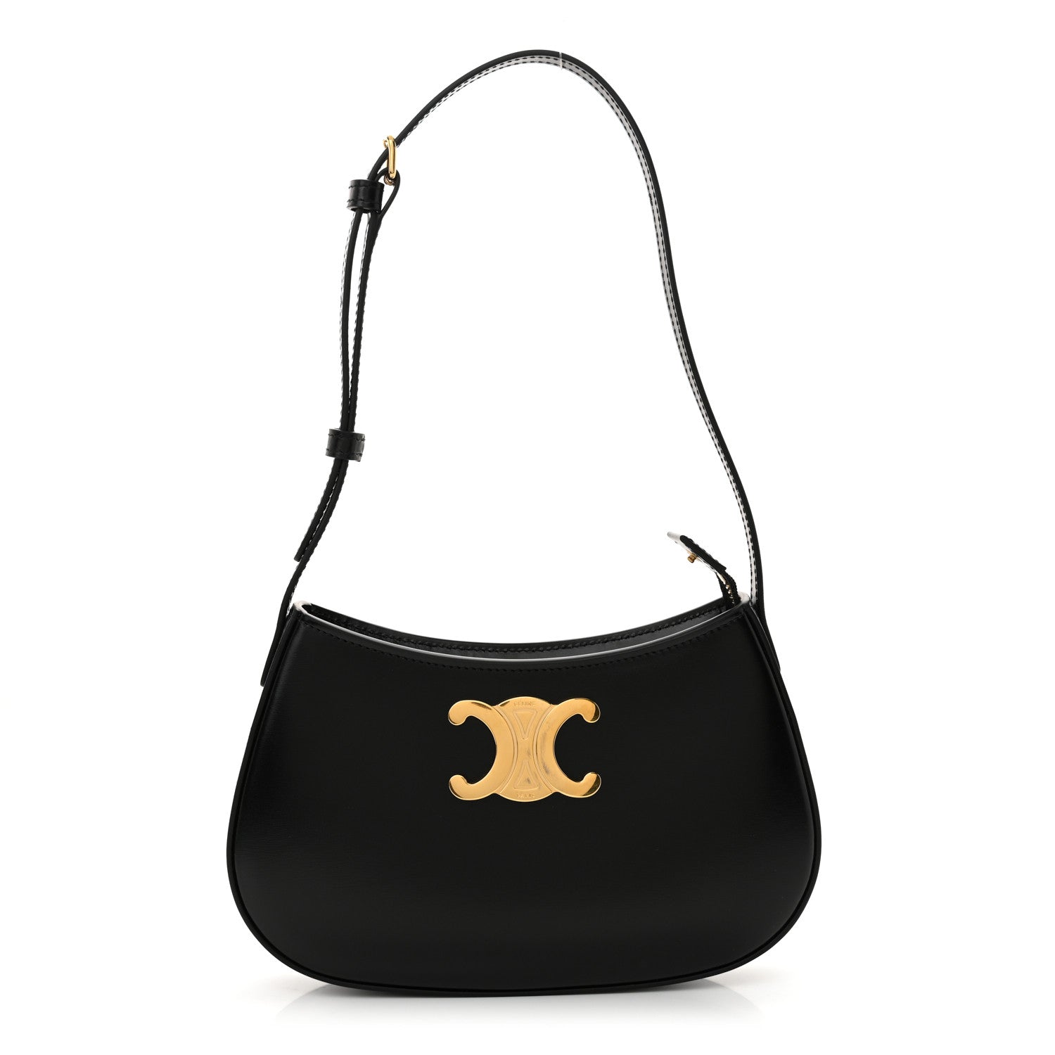 Celine Shiny Calfskin Medium Tilly Triomphe Shoulder Bag Black 1 of 10
