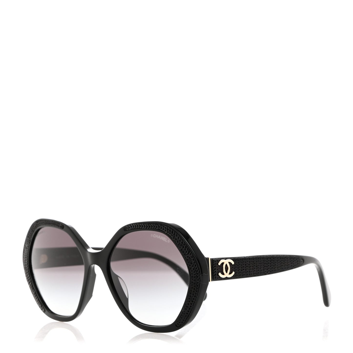Acetate Sequin Round Sunglasses 5451-A Black