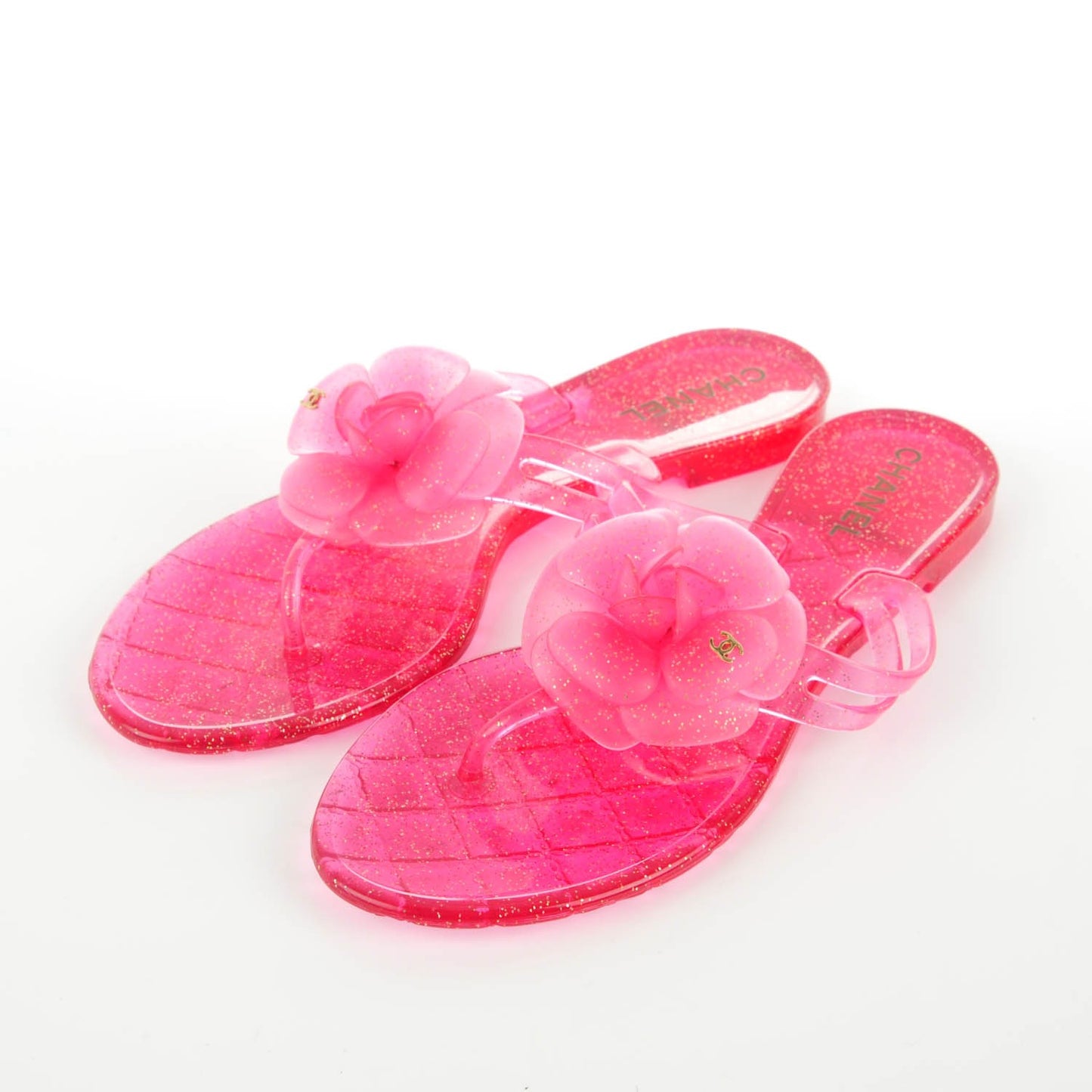 Jelly Camellia Glitter Thong Sandals 38 Pink