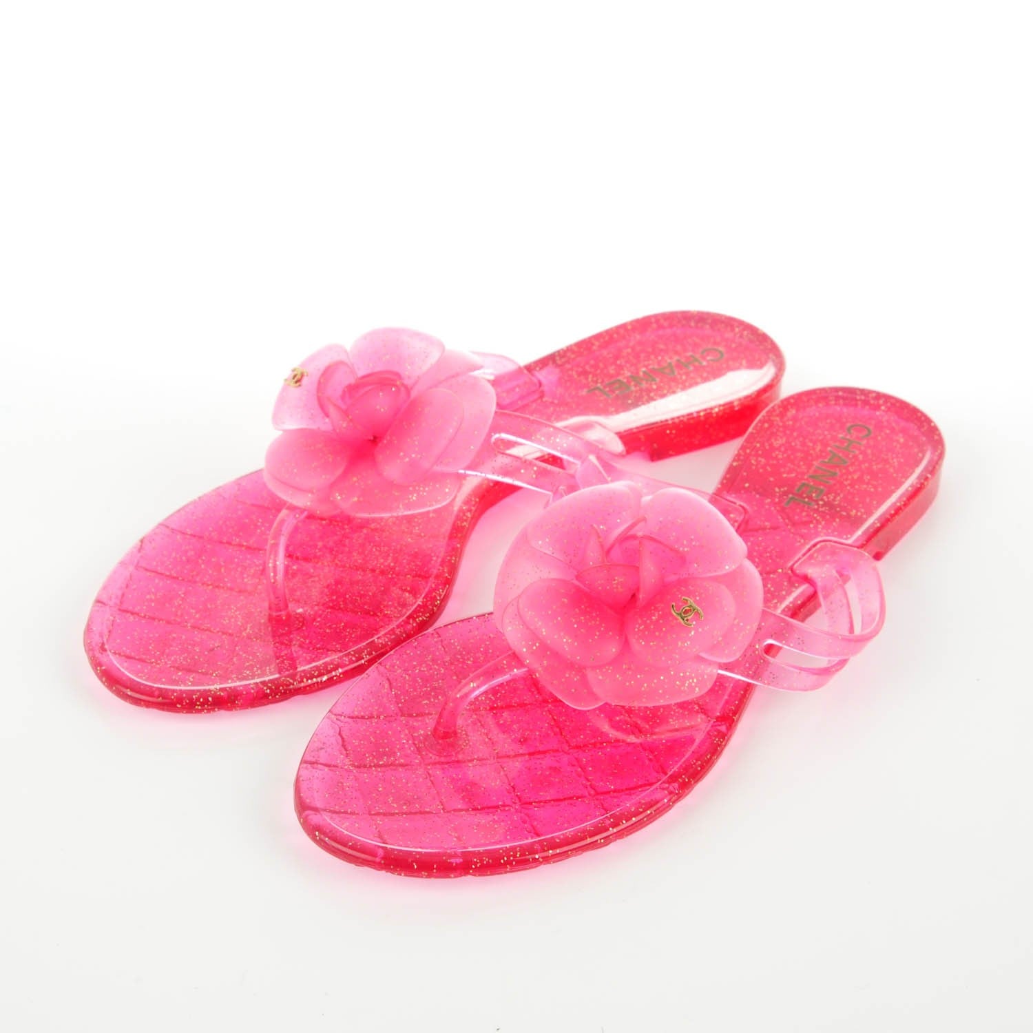 Chanel Jelly Camellia Glitter Thong Sandals 38 Pink 3 of 8