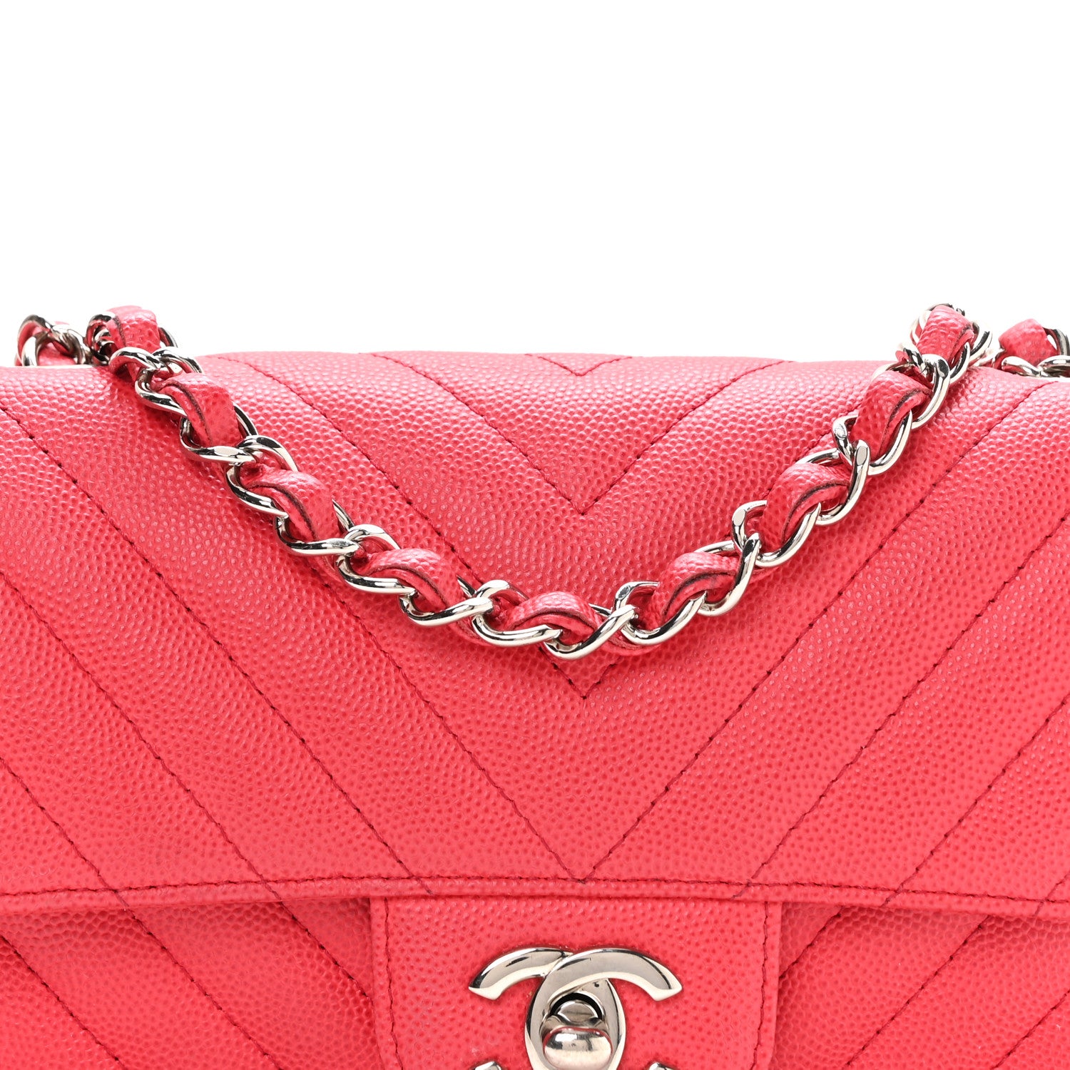 Chanel Caviar Chevron Quilted Mini Rectangular Flap Dark Pink 8 of 10