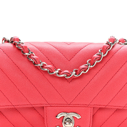 Chanel Caviar Chevron Quilted Mini Rectangular Flap Dark Pink 8 of 10