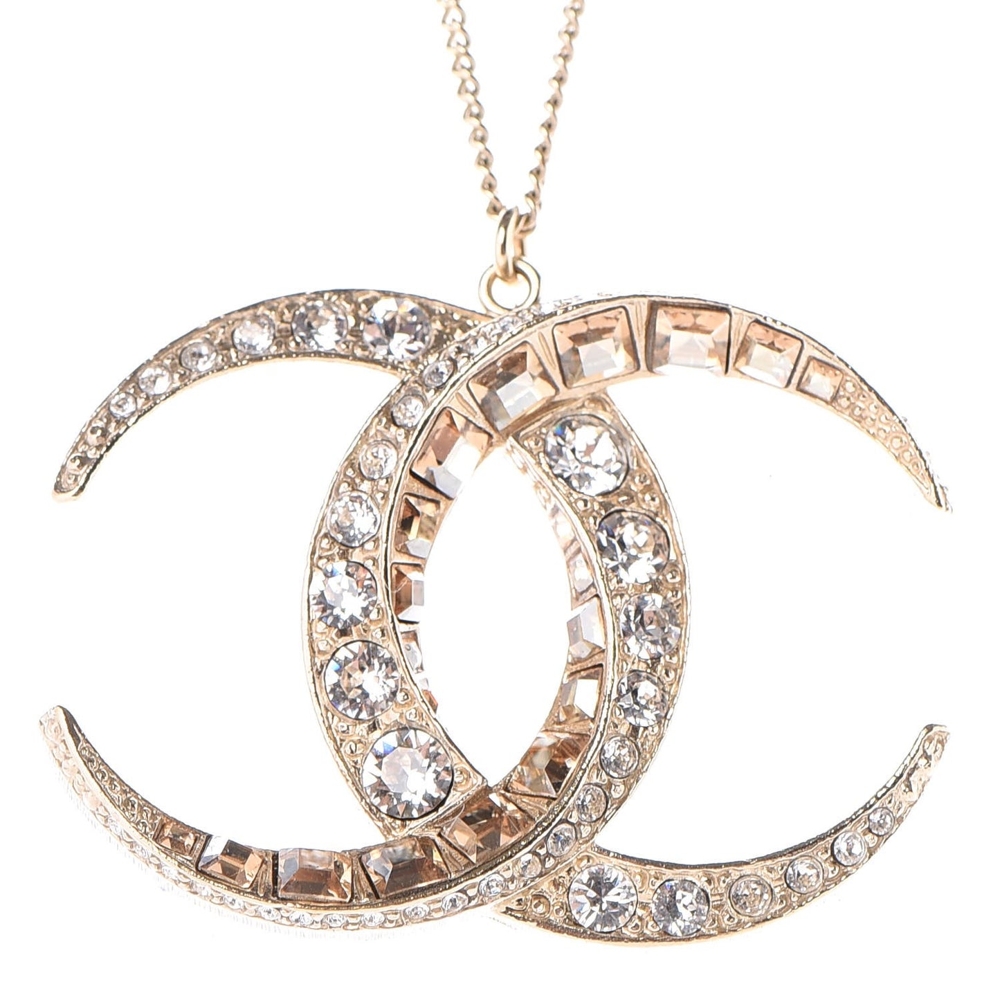 Crystal Baguette Moon CC Necklace Gold