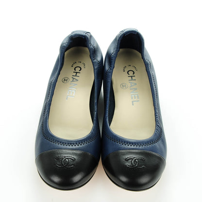 Chanel Lambskin Cap Toe Ballerina Flats 35 Dark Navy Black 2 of 9