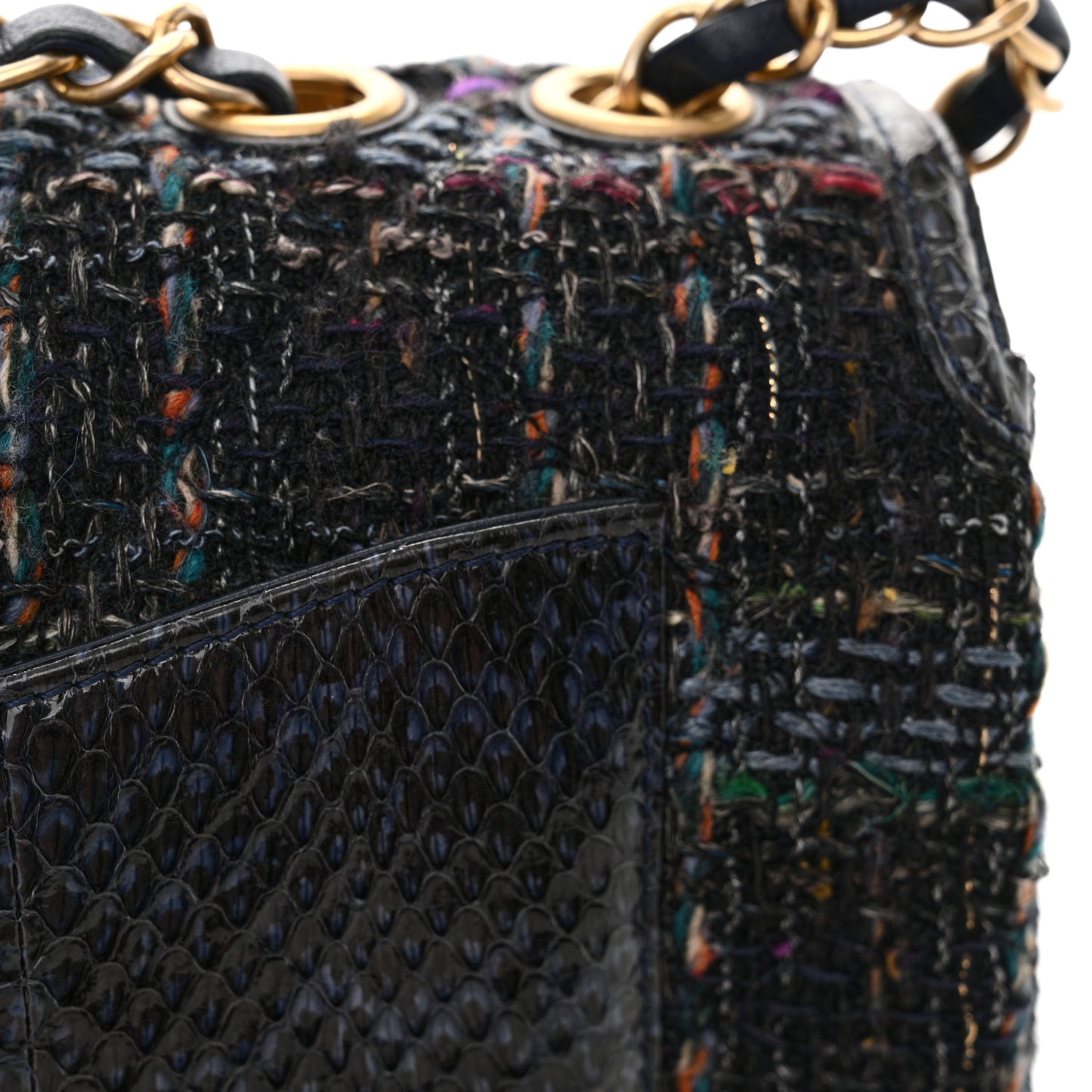 Tweed Snakeskin Quilted Small CC Filigree Flap Multicolor