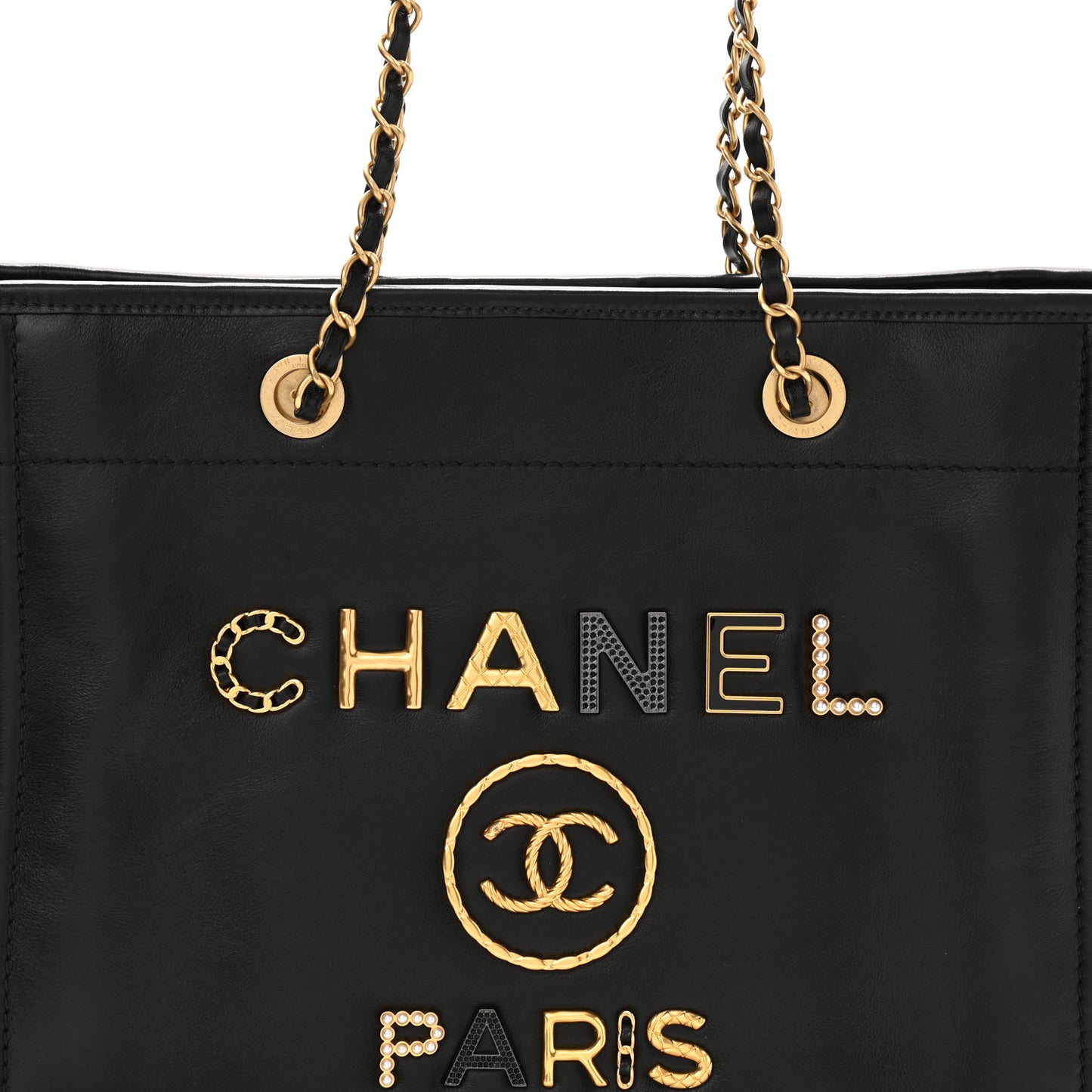 Aged Calfskin Small Charms Deauville Tote Black