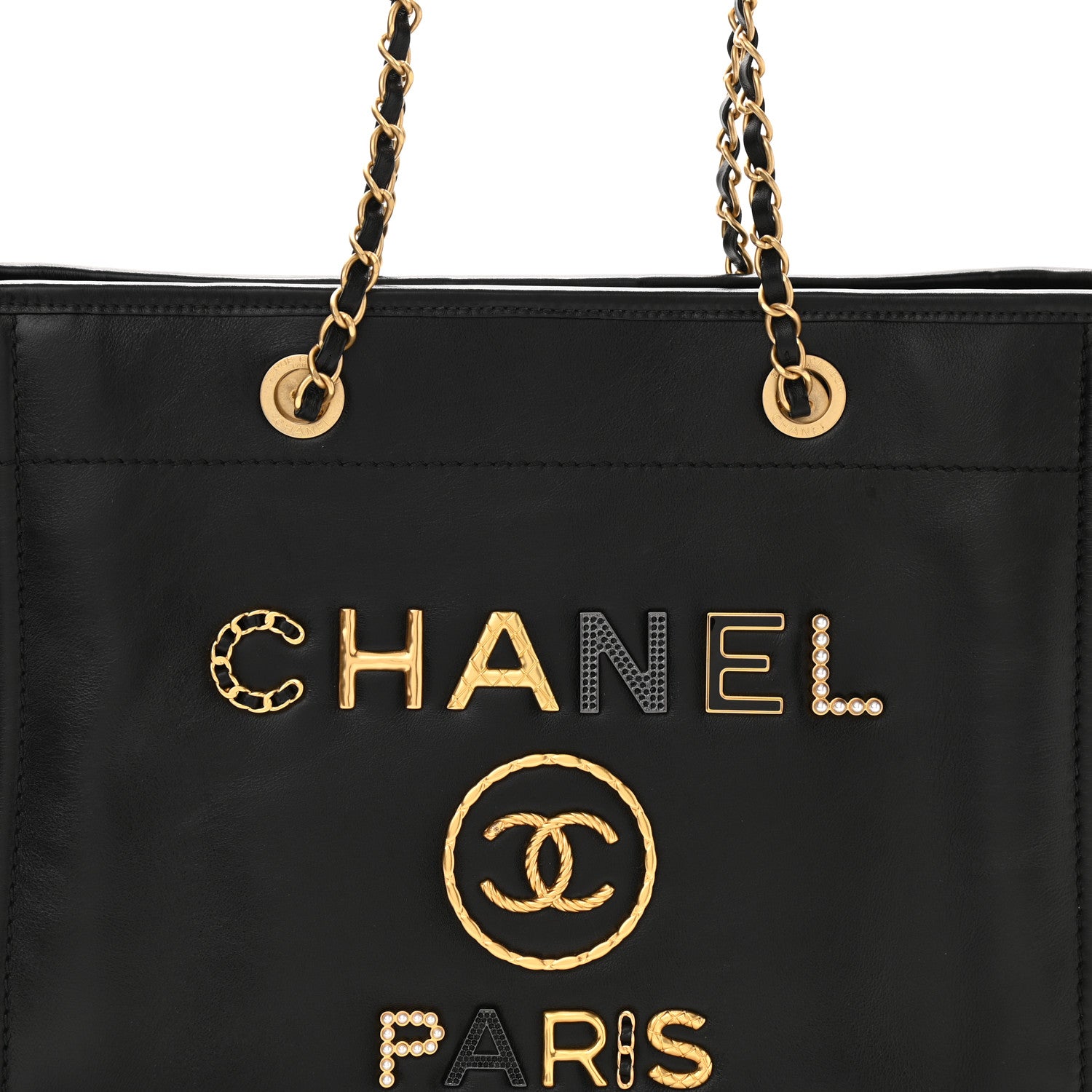Chanel Aged Calfskin Small Charms Deauville Tote Black 9 of 11