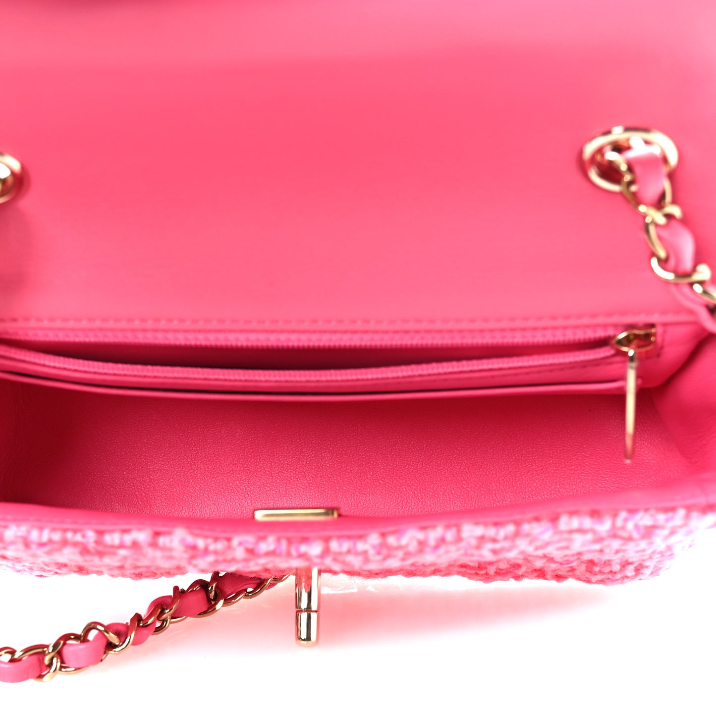 Wool Tweed Quilted Mini Rectangular Flap Dark Pink Fuchsia