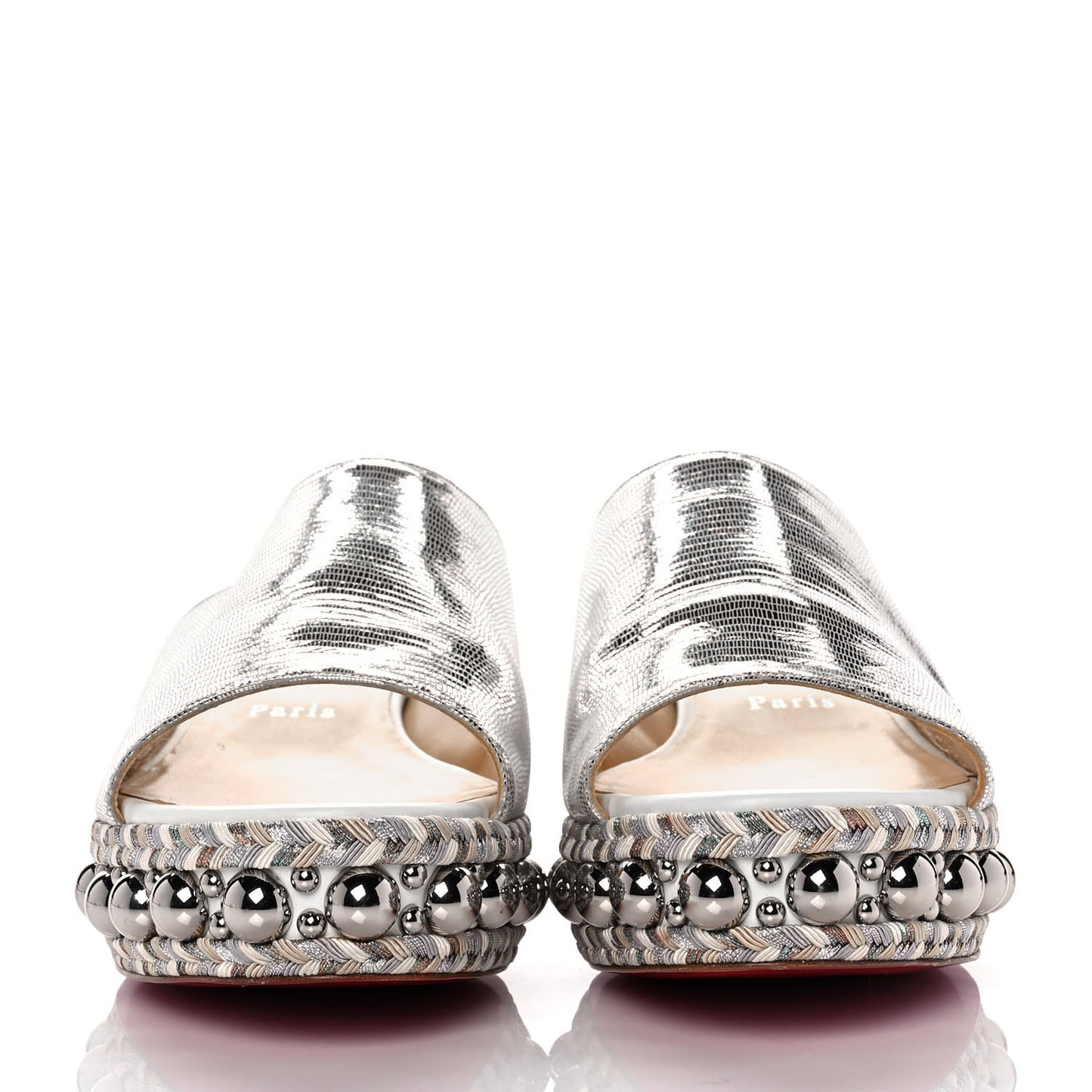 Laminato Lizard Embossed Janibasse 60 Mules 40 Latte Silver