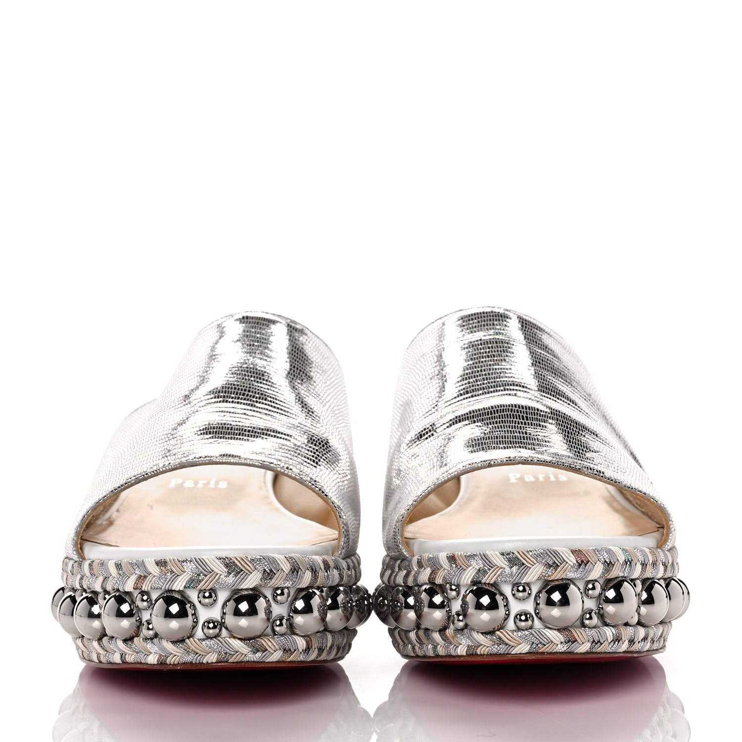 Christian Louboutin Laminato Lizard Embossed Janibasse 60 Mules 40 Latte Silver 2 of 8