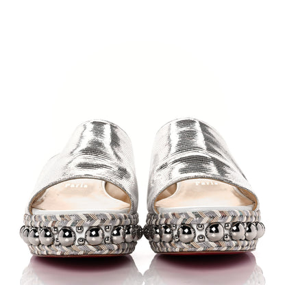Christian Louboutin Laminato Lizard Embossed Janibasse 60 Mules 40 Latte Silver 2 of 8