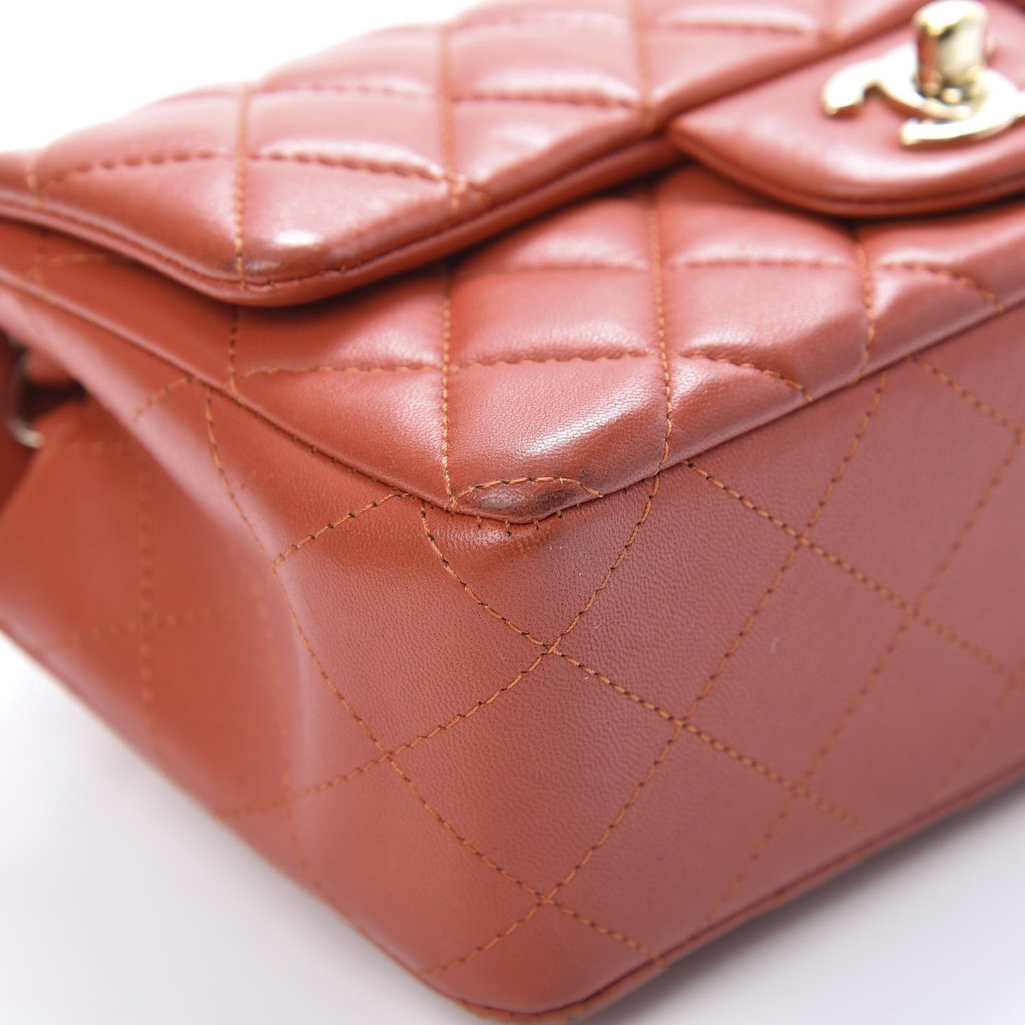 Lambskin Quilted Mini Rectangular Flap Orange