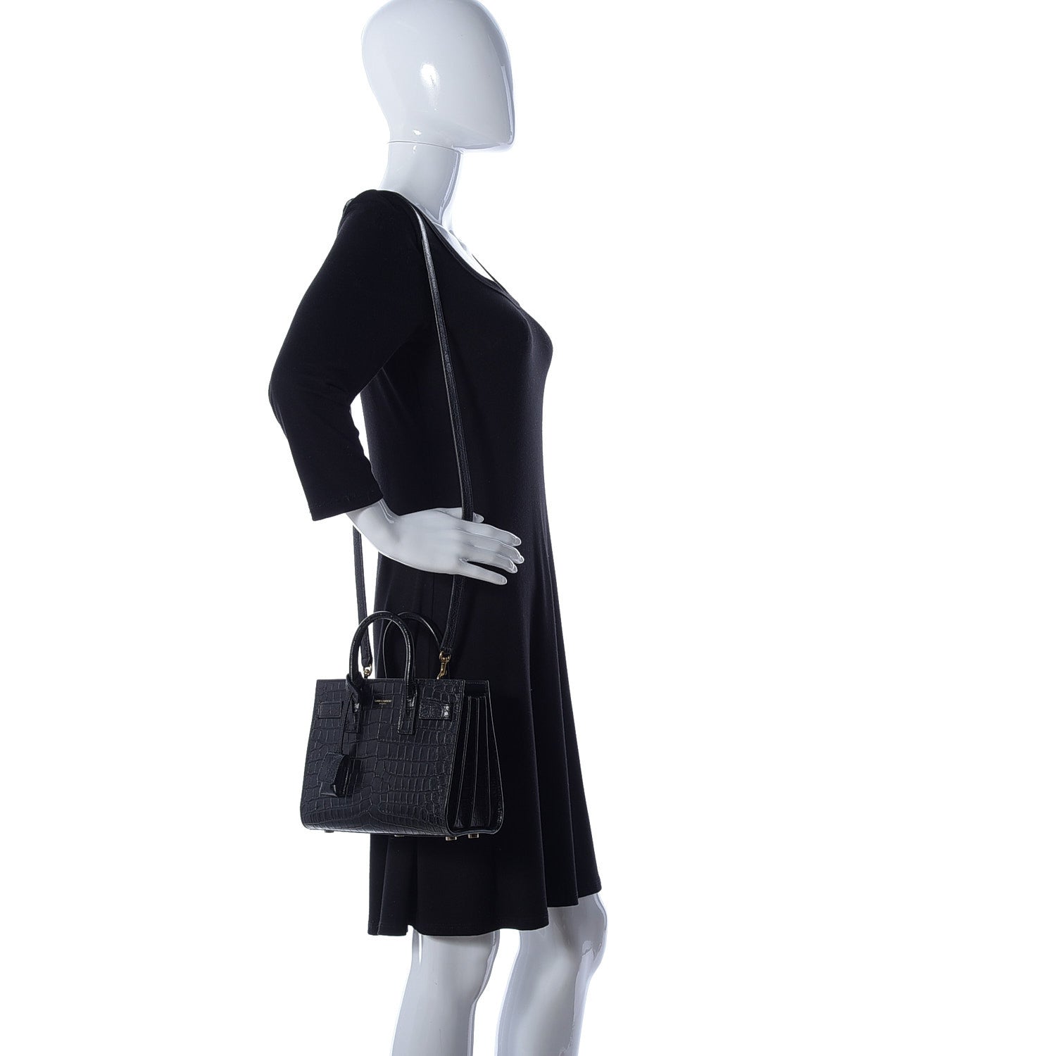 Saint Laurent Calfskin Crocodile Embossed Nano Sac De Jour Black 2 of 15
