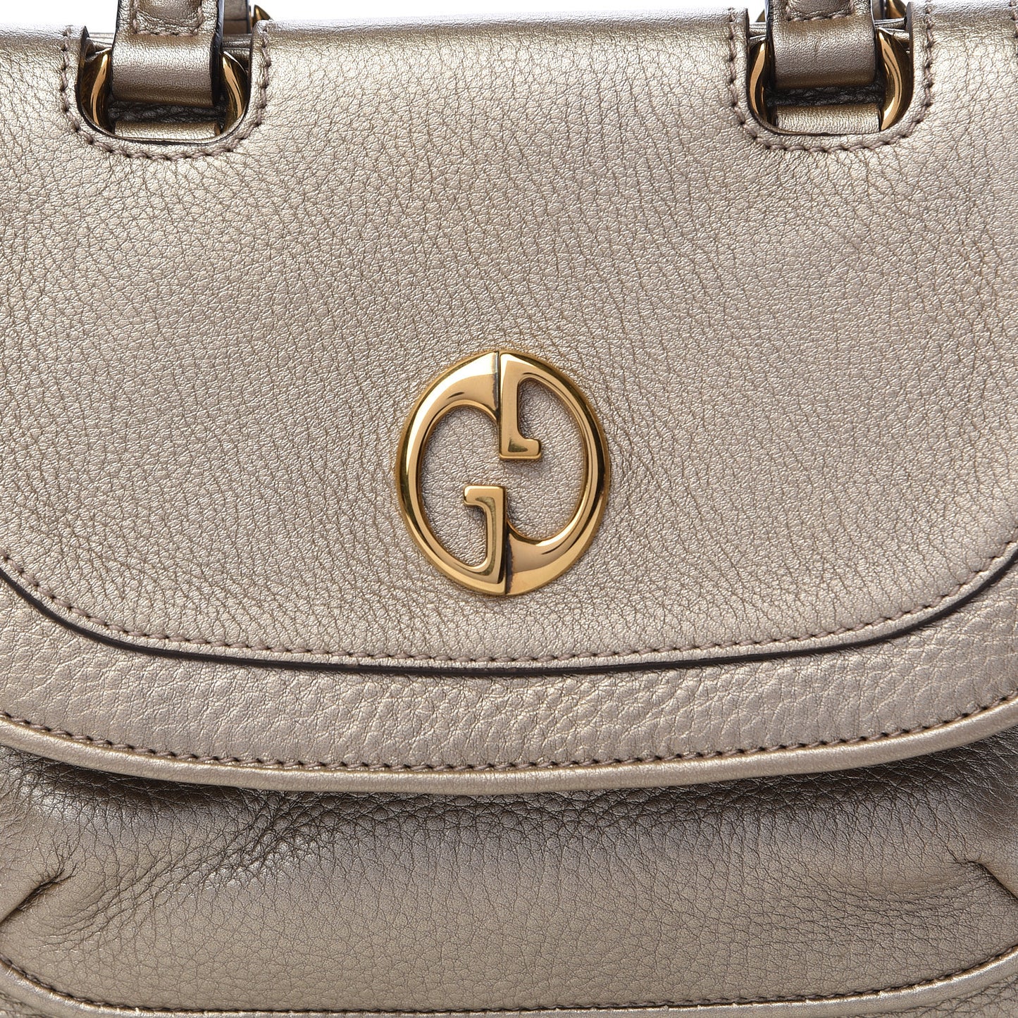 Metallic Pebbled Calfskin Small 1973 Top Handle Satchel Golden Beige