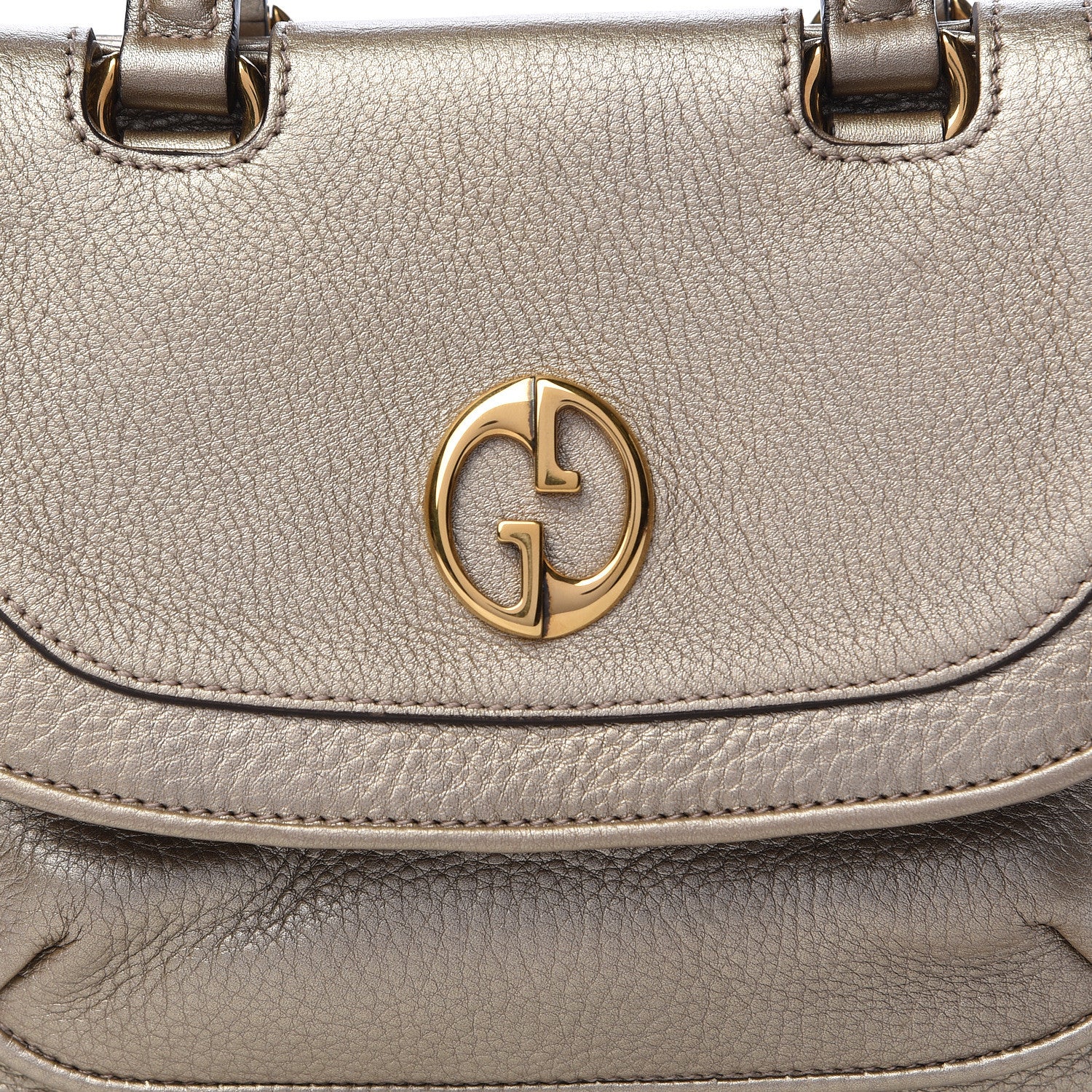 Gucci Metallic Pebbled Calfskin Small 1973 Top Handle Satchel Golden Beige 11 of 13