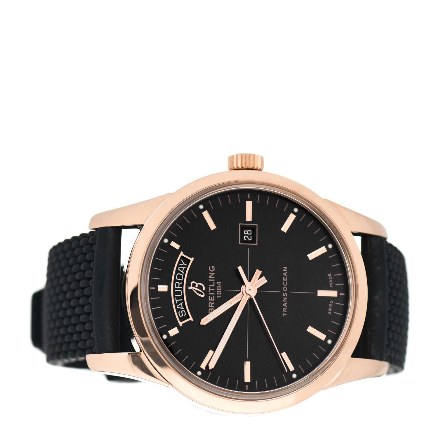 Breitling 18K Rose Gold Rubber 43mm Transocean Automatic Watch Black R4531012 2 of 5