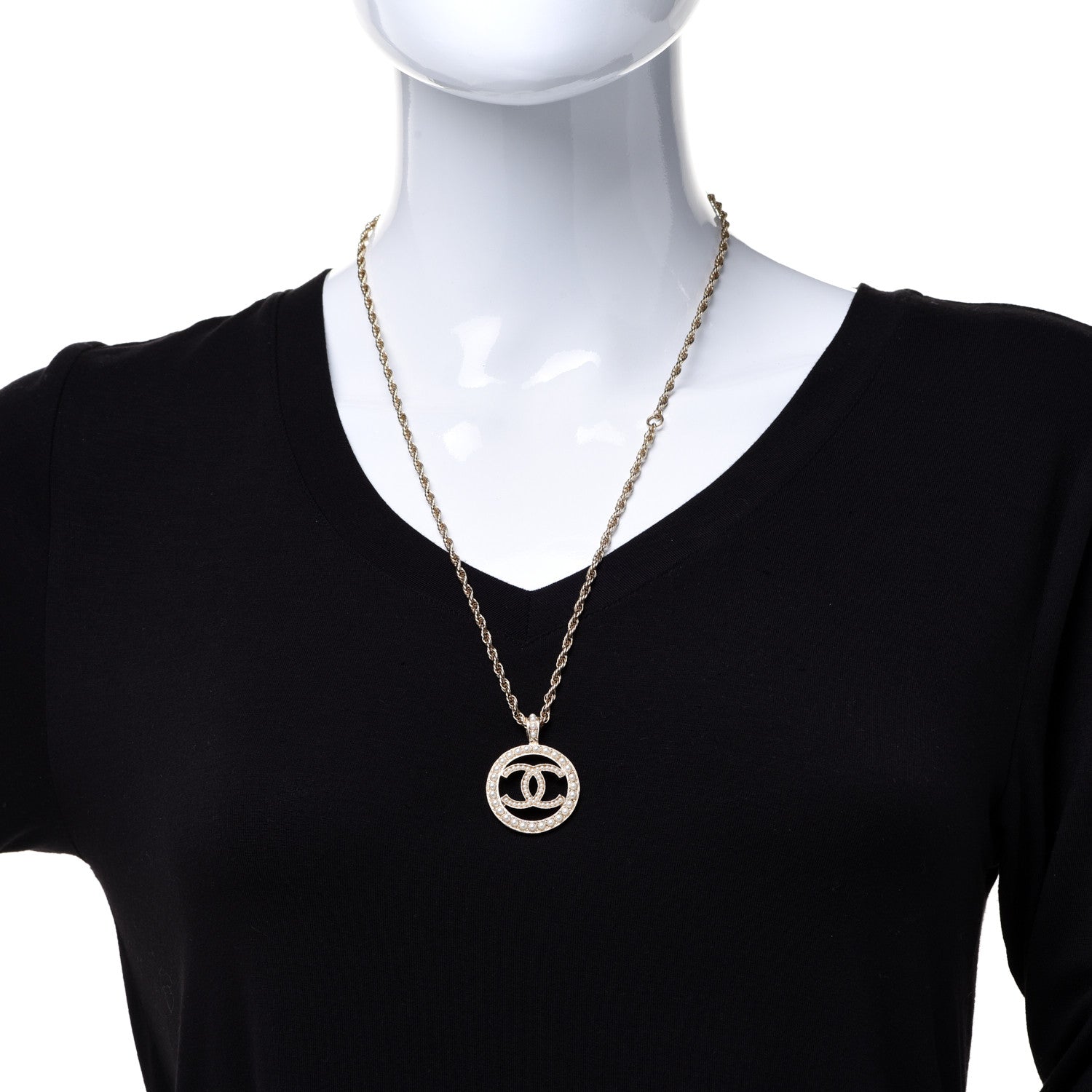 Chanel Pearl CC Round Pendant Necklace Gold 2 of 6