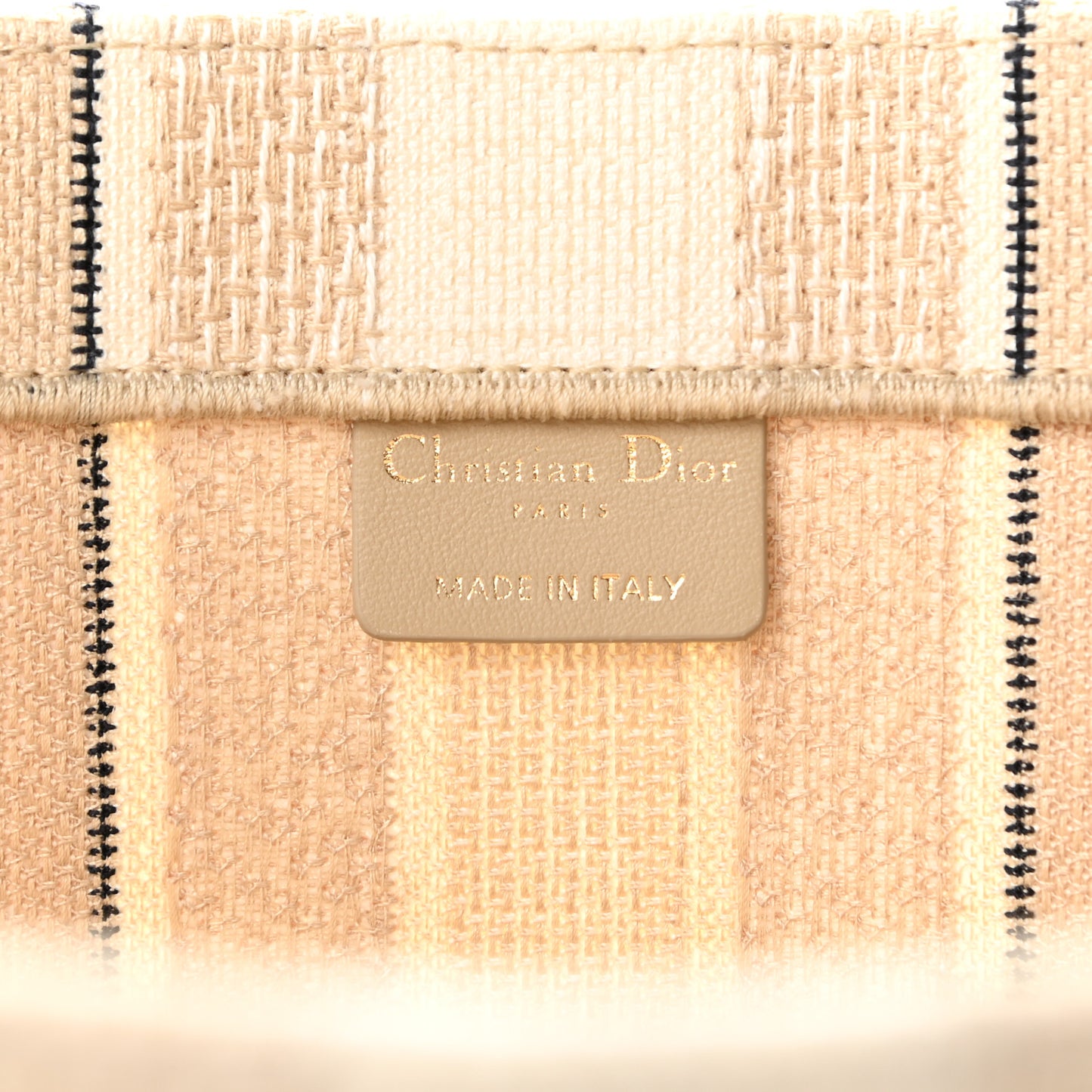Canvas Embroidered Large Stripes Book Tote Beige