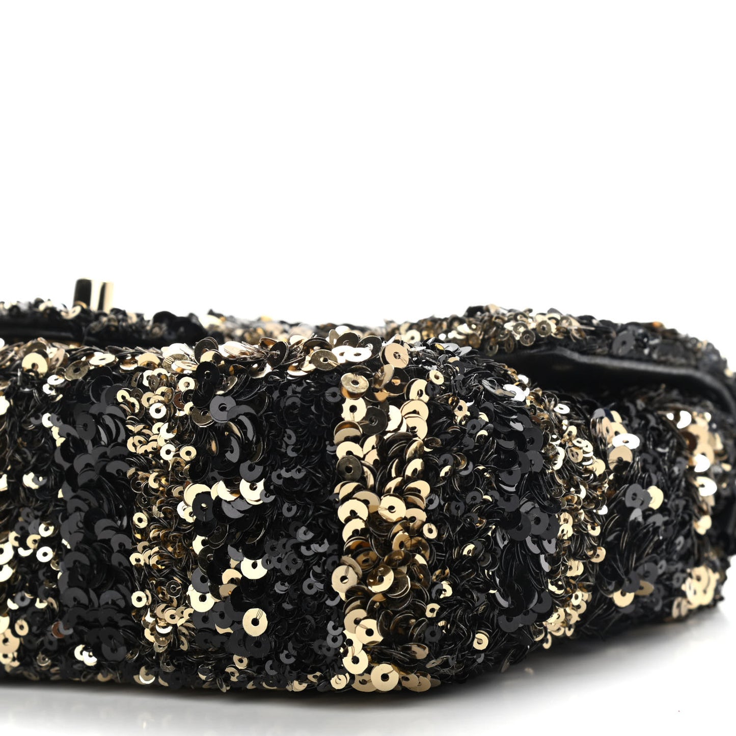 Sequin Striped Classic Mini Flap Black Gold
