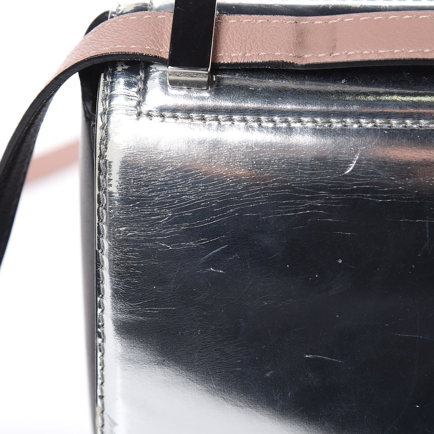 Metallic Calfskin Mini Pandora Box Crossbody Bag Silver