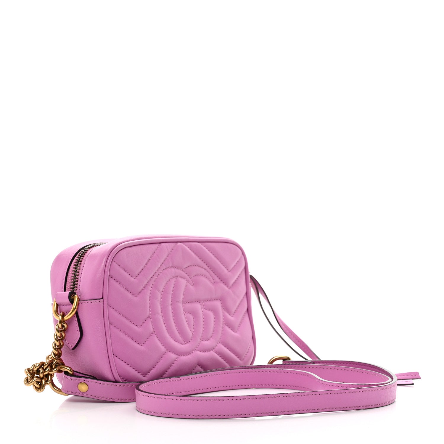 Gucci Calfskin Matelasse Mini GG Marmont Chain Shoulder Bag Candy Mousse 3 of 10