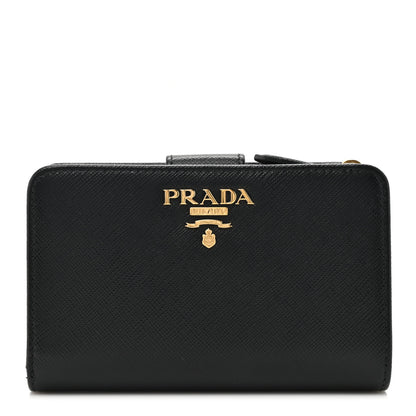 Prada Saffiano Metal Compact Wallet Black 1 of 9