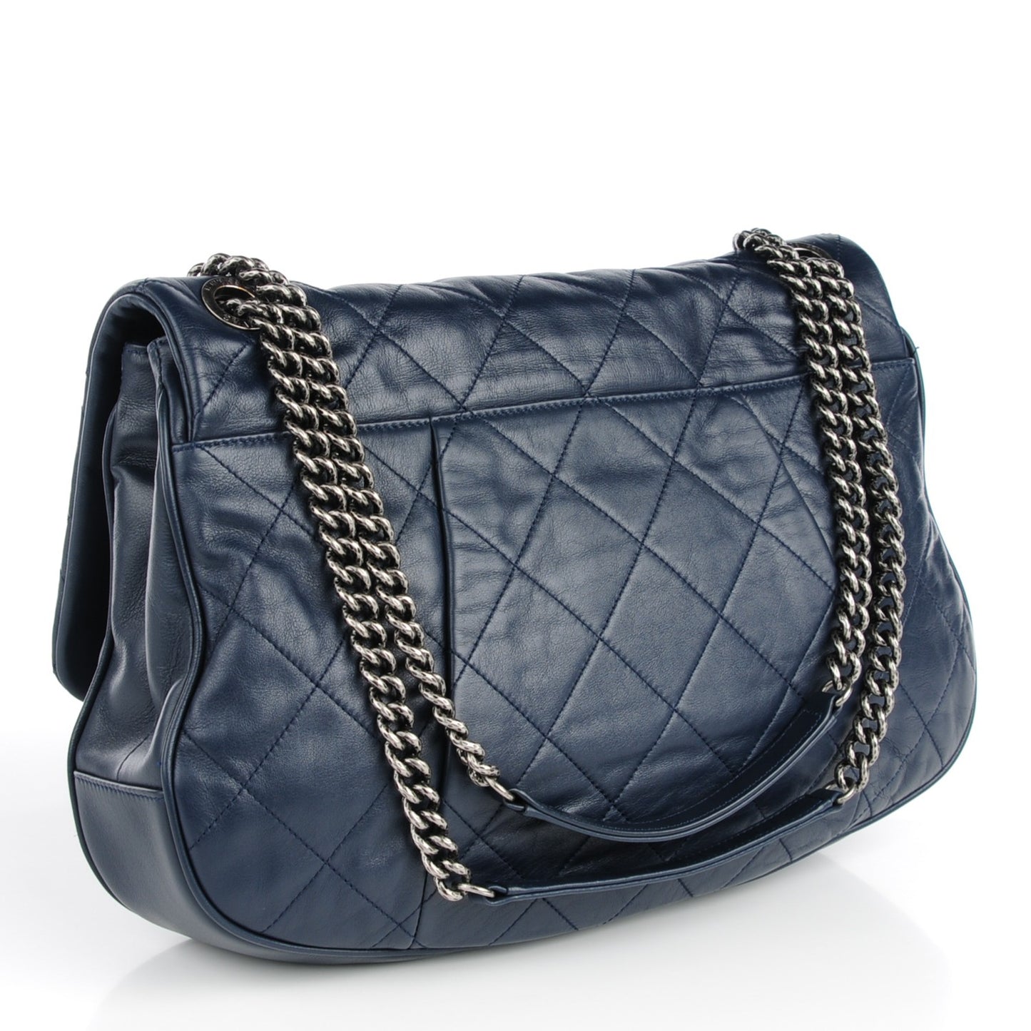 Calfskin Quilted Coco Pleats Flap Dark Navy Blue