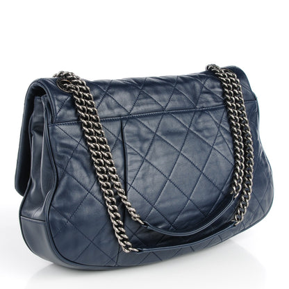 Chanel Calfskin Quilted Coco Pleats Flap Dark Navy Blue 3 of 8