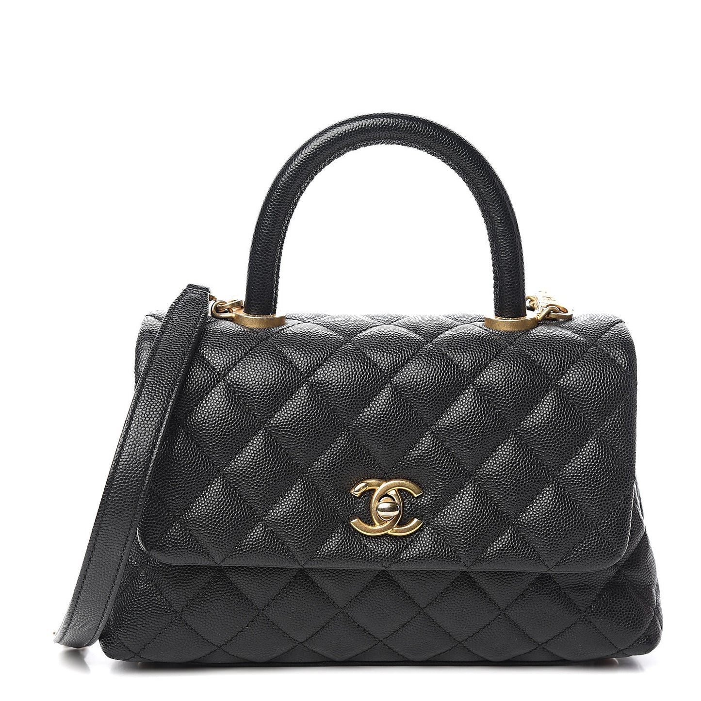 Caviar Quilted Mini Coco Handle Flap Black