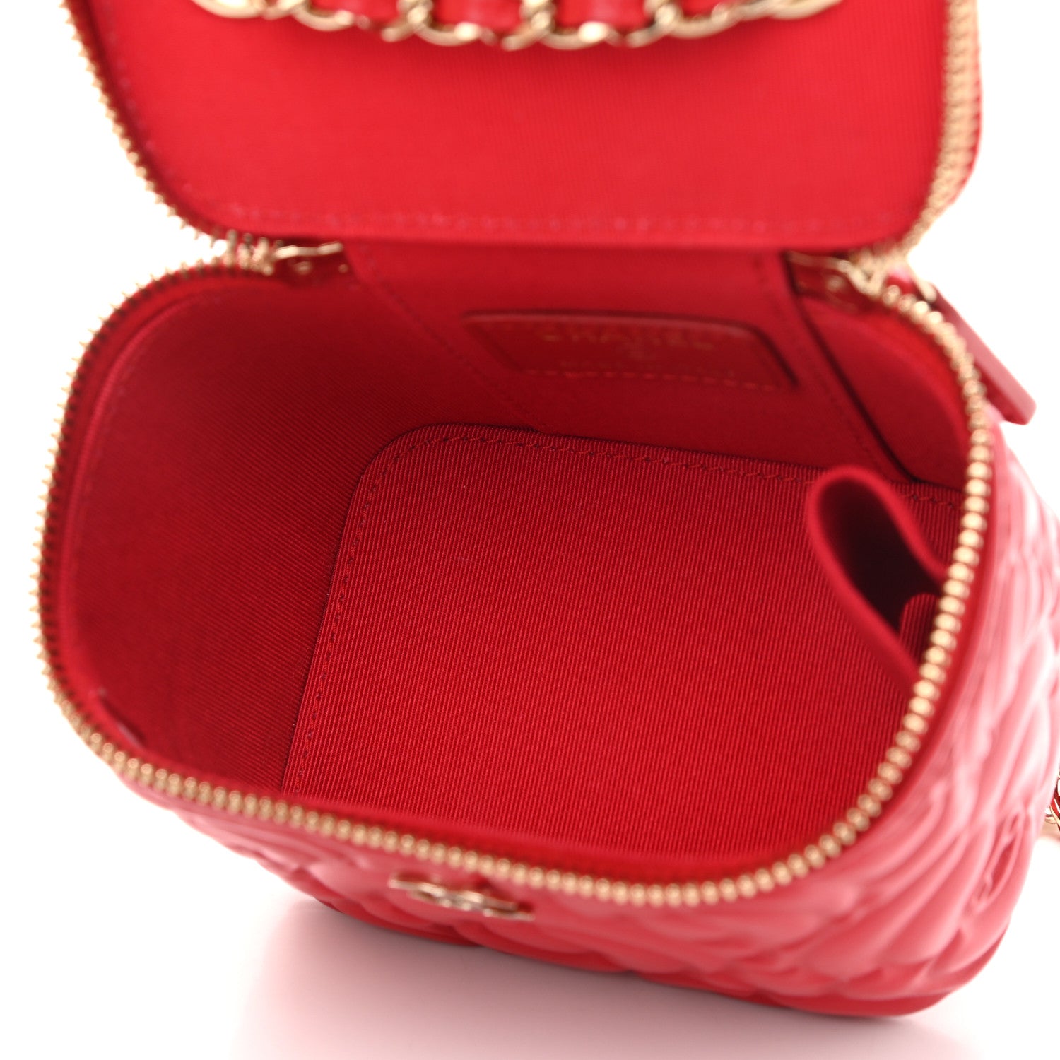 Chanel Lambskin Camellia Embossed Mini Vanity Case With Chain Red 4 of 10