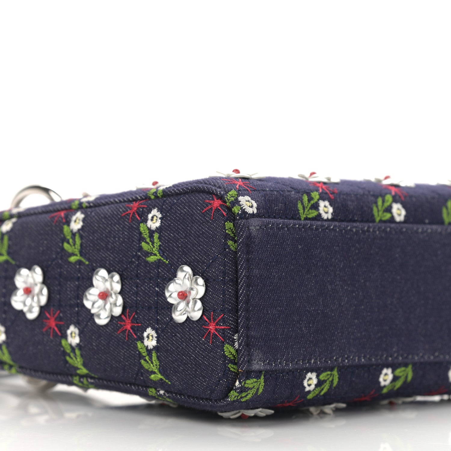 Christian Dior Denim Cannage Floral Embroidered Mini Lady Dior Blue 9 of 12