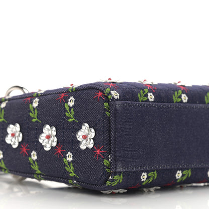 Christian Dior Denim Cannage Floral Embroidered Mini Lady Dior Blue 9 of 12
