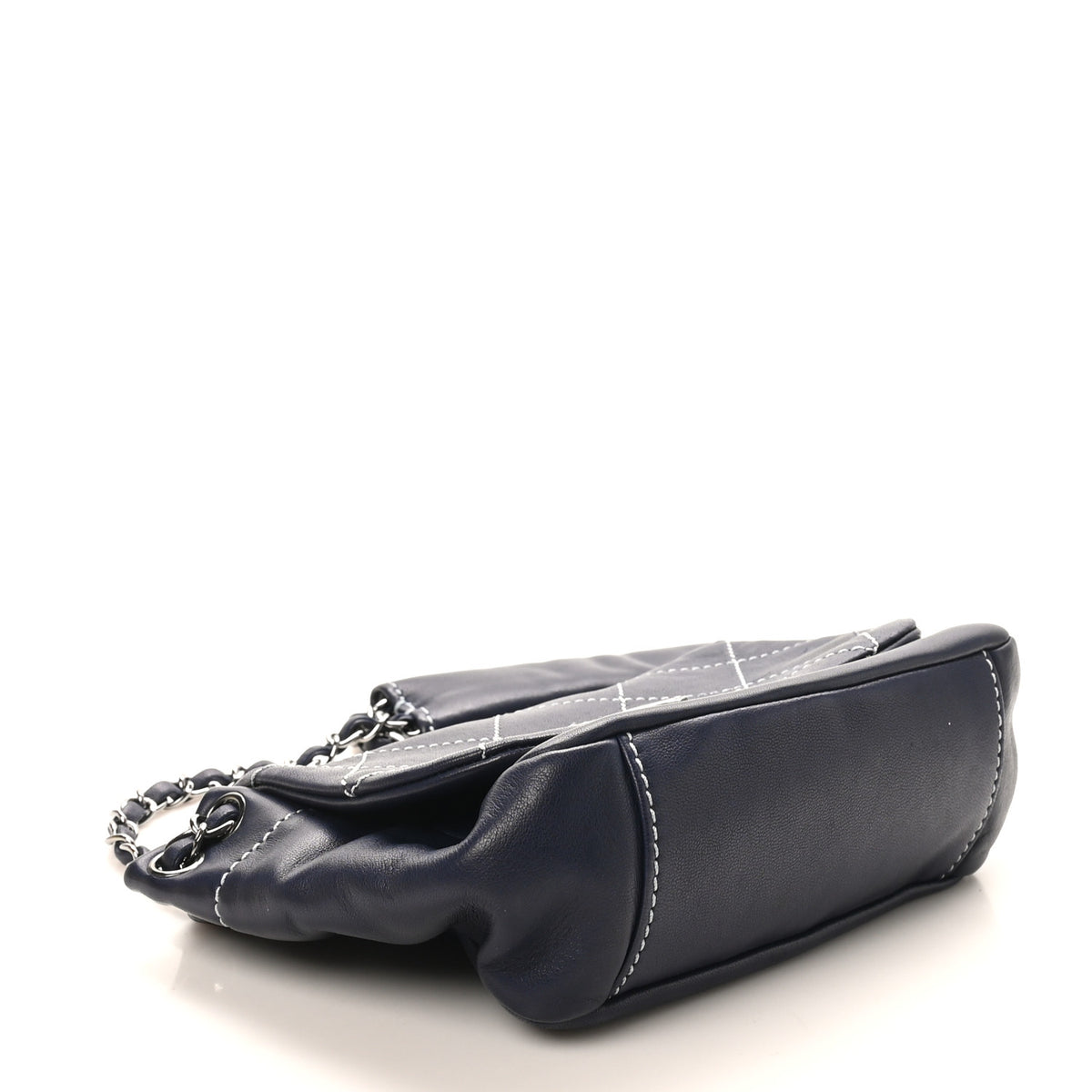 Chanel Lambskin Contrast Stitch Small Surpique Accordion Flap Navy 4 of 10