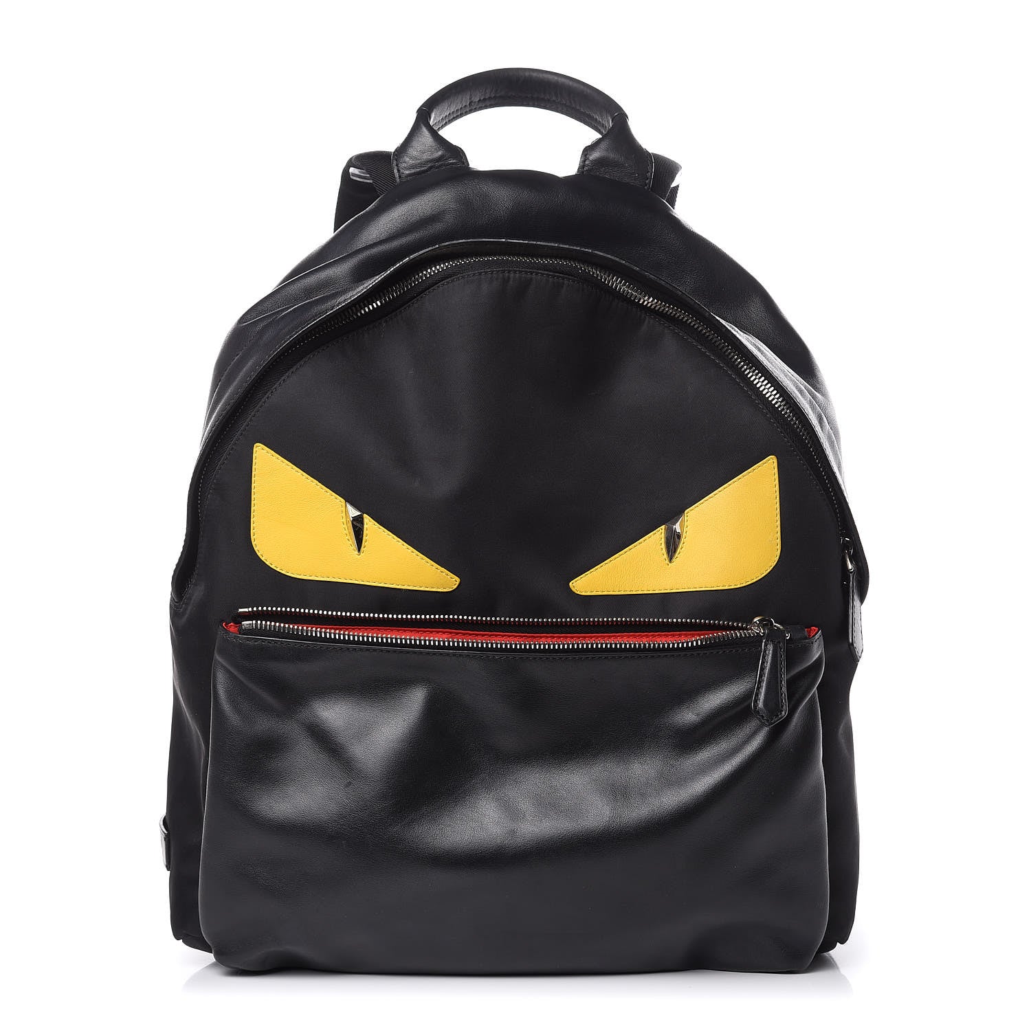 Fendi Nylon Vitello Liberty Vitello Dolce Monster Eyes Rounded Backpack Black Sunflower 1 of 14