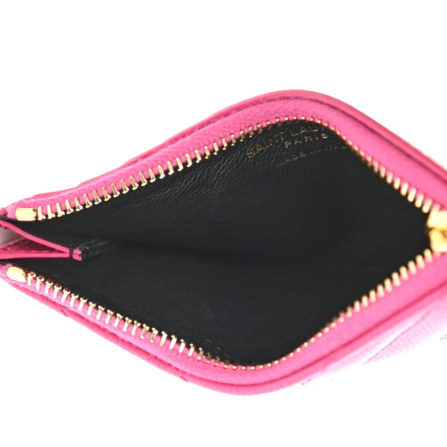Saint Laurent Grain De Poudre Matelasse Chevron Monogram Fragments Zippered Card Case Fresh Fuxia 4 of 6