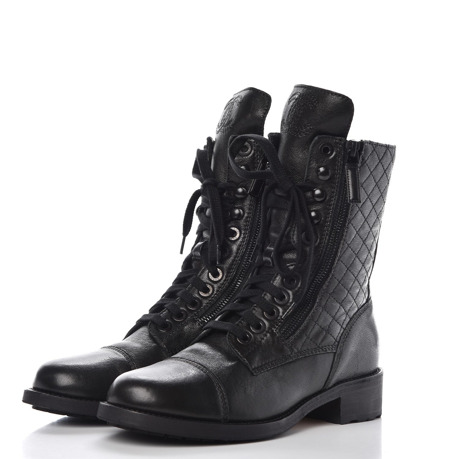 Chanel Calfskin Quilted Cap Toe Combat Boots 38.5 Black 3 of 10