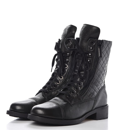 Chanel Calfskin Quilted Cap Toe Combat Boots 38.5 Black 3 of 10