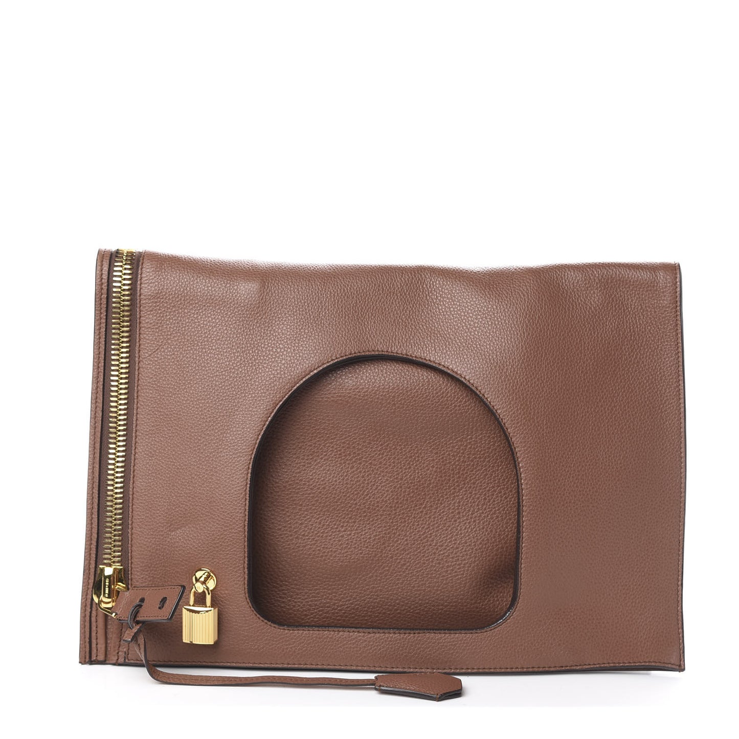 Calfskin Large Alix Padlock Zip Shoulder Bag Brown