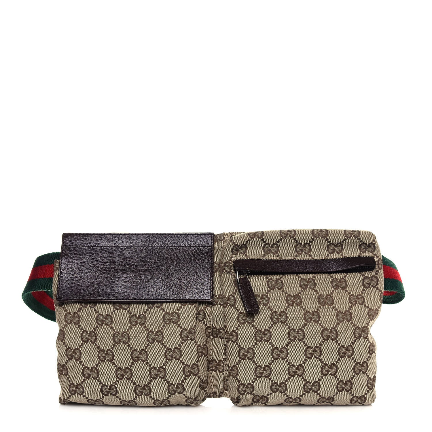 Gucci GG Monogram Web Double Pocket Belt Bag Dark Brown 1 of 11